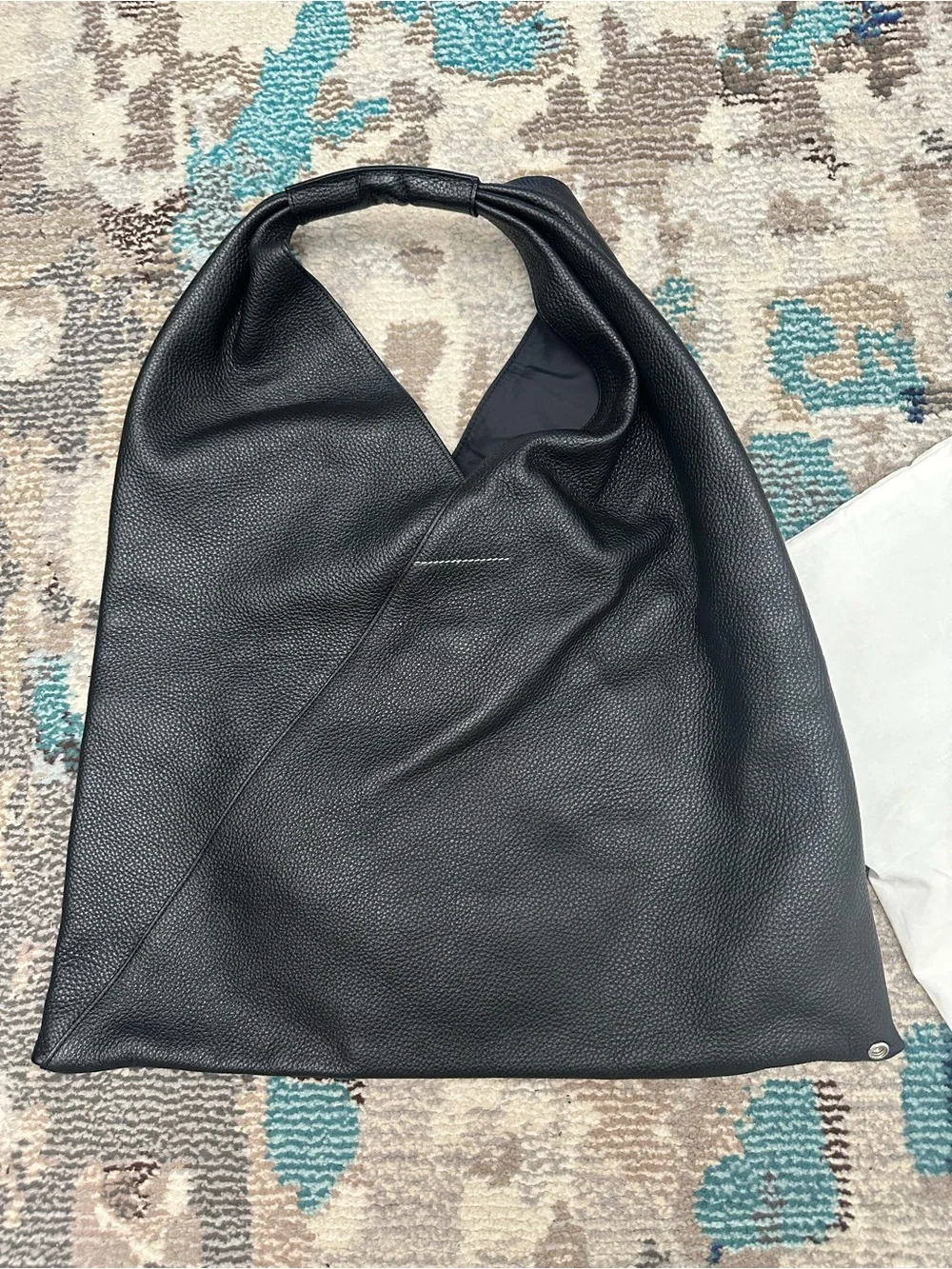 MM6 Maison Martin Margiela Black Pebbled Leather Triangle Bag